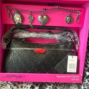 Ed Hardy Black Clutch with Heart Charms